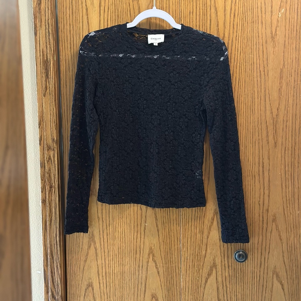 Equipment Black Lace Long-Sleeve Top Women's Boutique